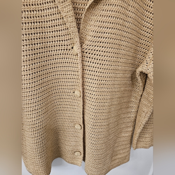 NWT - Gold Cotton Macrame Chico's Cardigan Sweater - Chico's Size 2 - Picture 2 of 12